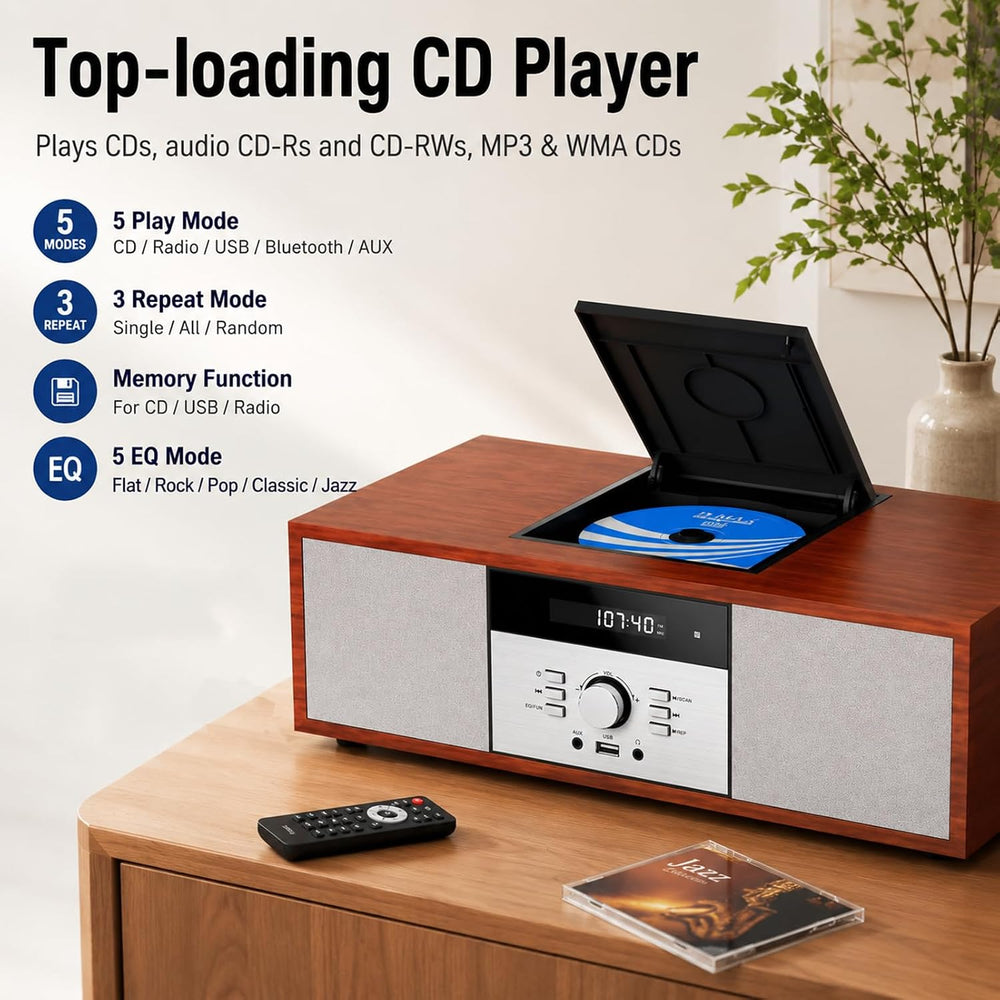 Nostalgic Bluetooth Stereo System for Home, WISCENT Vintage Micro HiFi System...