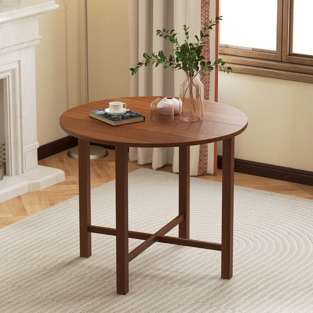 Tangkula 36" Foldable Round Dining Table, Kitchen Table w/Solid Rubber W...
