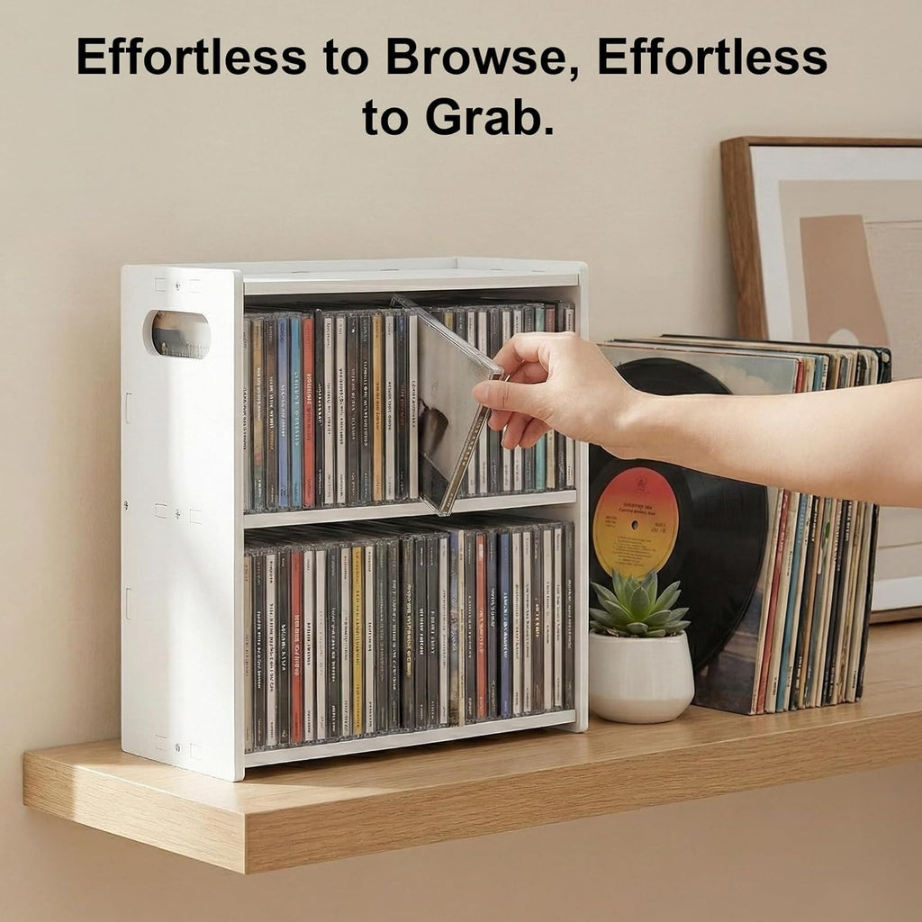 Stackable Double Layer CD Storage Rack, CD Holder for CD Cases, Holds 58 CD Cases, Space-Saving CD Case Organizer for Home & Theater Room, Ideal Gift for Music Lovers & CD Collectors