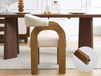 Farmhouse Dining Chairs Set of 6 - Upholstered Armchairs with Linen Cushions & Curved Wooden Arms, Barrel Wood Kitchen Chairs for Dining Room/Cafe/Kitchen Island (Oatmeal Beige)
