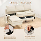 Vesgantti Large Modular Sectional Sofa, Big Comfy Cloud Couch with Ottoman Deep Seat Chenille Cloud Sofa, 9 Seater Large Sectional Couches for Living Room, Bedroom and Apartment, Beige