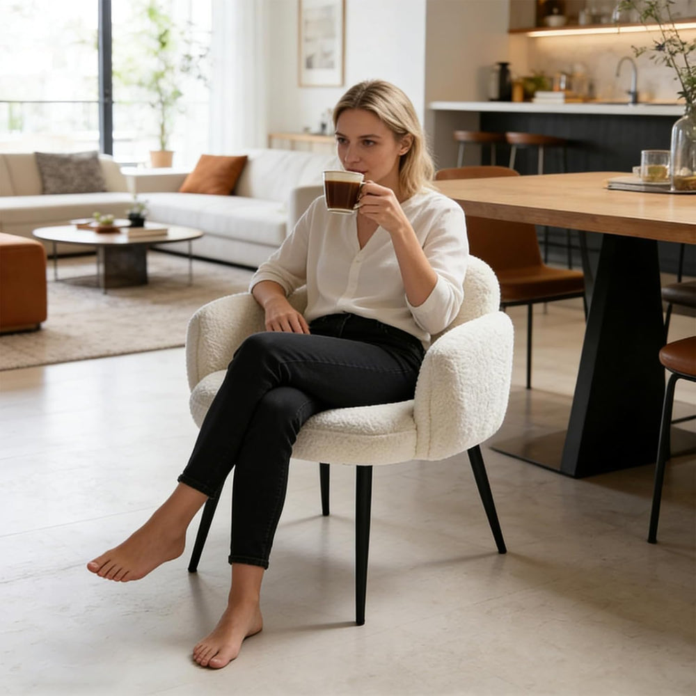 Modern Upholstered Vanity Chair with Arms, No Wheels Desk Chair, Soft Comfort...