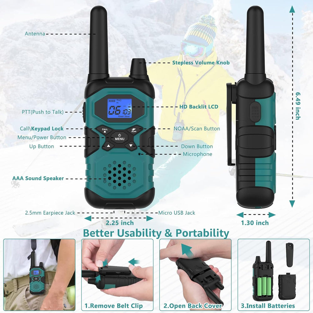 Topsung Walkie Talkies Long Range IVOX NOAA Micro USB 3x1500mAh Clear Sound