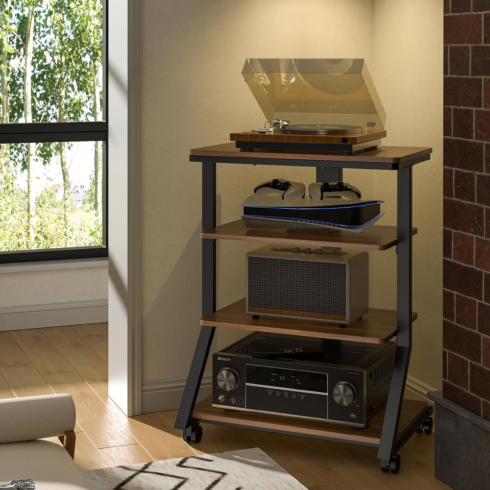 Rfiver 4-Tier AV Media Stand with Wheels, Mobile Rack Audio Tower with Height...