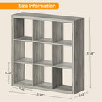 Bookshelf with Storage Bins, 9-Cube Storage Organizer Sturdy Wooden Bookcase Open Book Shelf, Multifunctional Cubicle Rack for Storage & Display, Furniture for Living Room Bedroom Office, Gray Oak