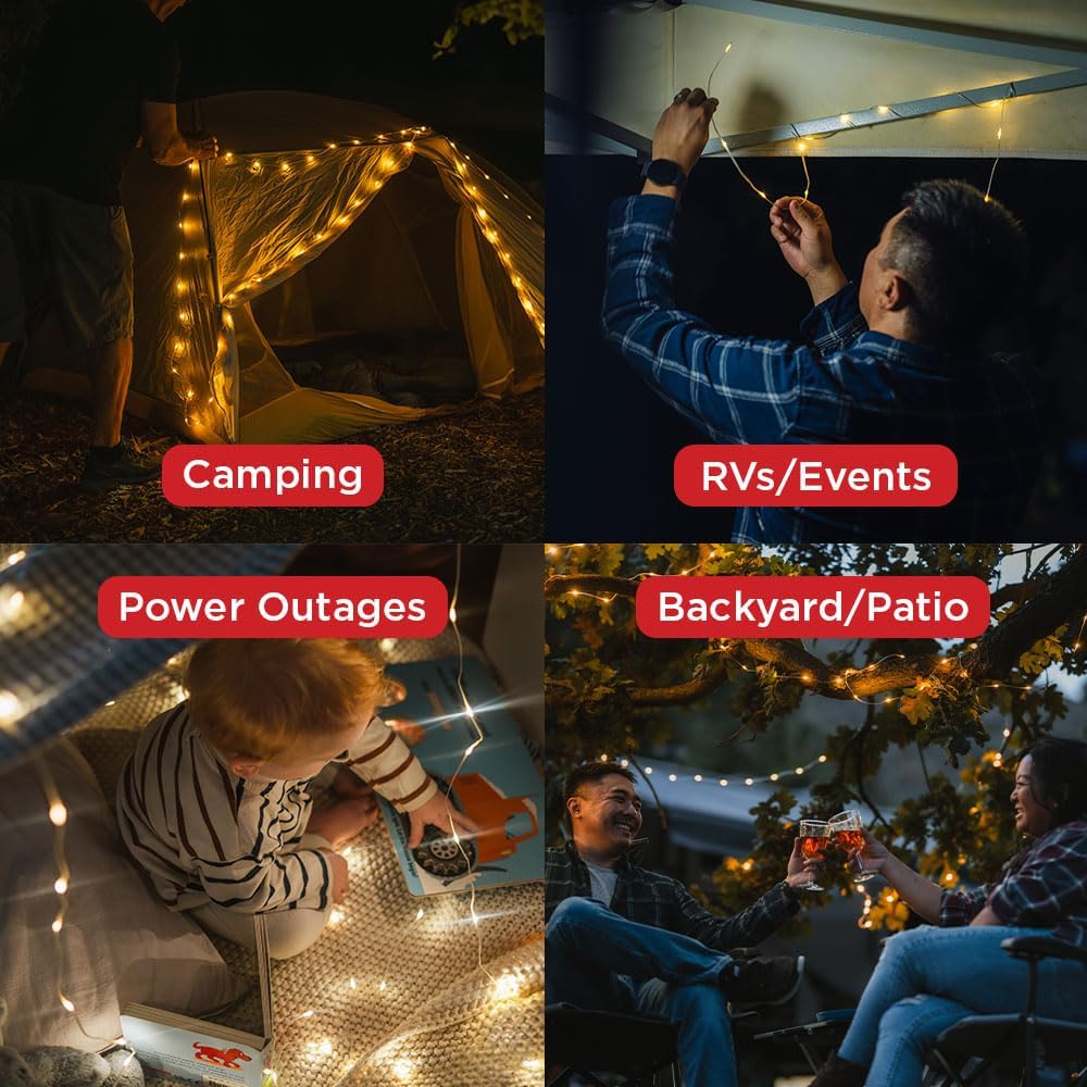 LuminAID Solar String LED Lights with Phone Charger, 32 ft