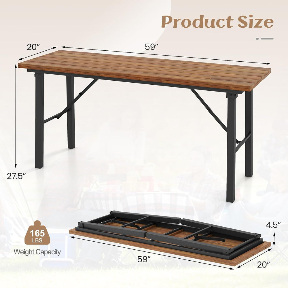 Tangkula Outdoor Dining Table With Benches for 4-6 Persons, No Assembly Folda...
