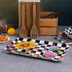 LEHAHA Rectangular Melamine Sunflower Serving Tray, 2-Piece Hydrangea Serving Platter Set, 17.5" x 10" Colorful Trays/Platters Sets for Outdoor and Indoor Dining and Entertaining Parties,Black Plaid