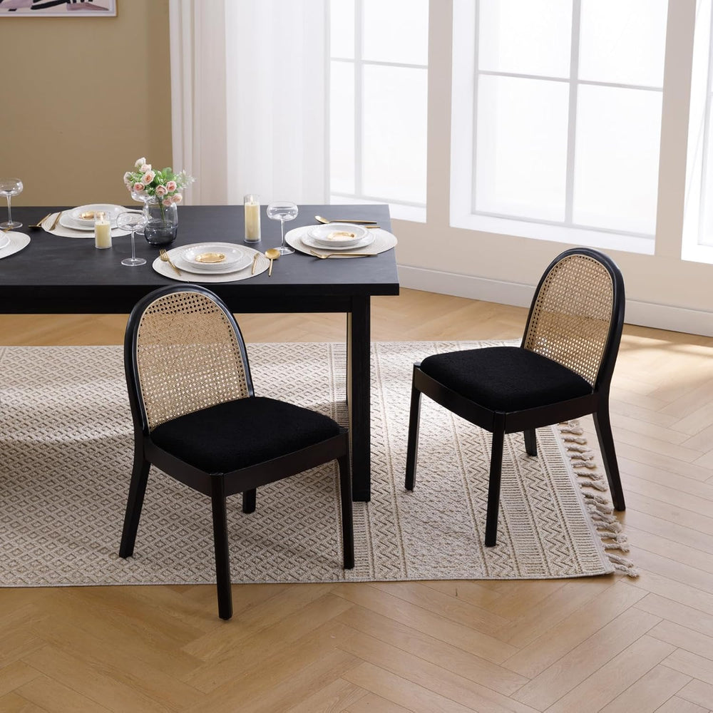 HEAH-YO Rattan Dining Chairs Set of 2, Upholstered Sherpa Dining Room Chairs ...