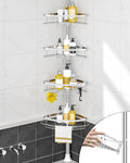 SEIRIONE Rustproof Shower Corner Caddy Organizer for Bathroom, 4 Adjustable Shelves with Tension Pole, for Bathtub Shampoo Accessories Storage Holder, 34 to 116 Inch Height