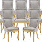 Dining Chairs Set of 8, Kitchen & Dining Room Chairs, Chenille Fabric Upholstered Dinning Chairs, Sillas De Comedor, Nailhead Trim, Metal Legs (Beige, 8 Pcs)