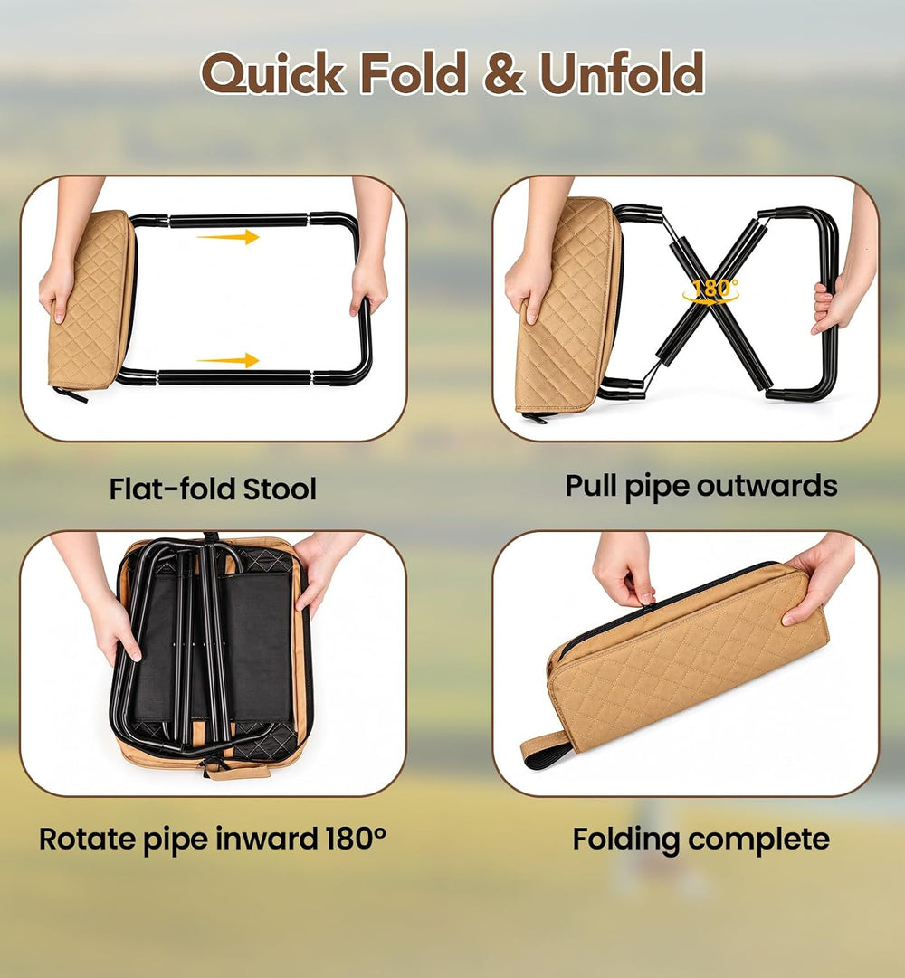 16.5 Inch Portable Folding Stool for Adults with Soft Quilted Padding