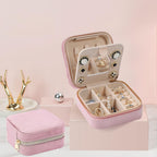 Dajasan Velvet Travel Jewelry Box, Mini Travel Jewelry Case, Small Portable Travel Jewelry Organizer Box with Mirror for Earrings Bracelets Rings Necklace (Pink)