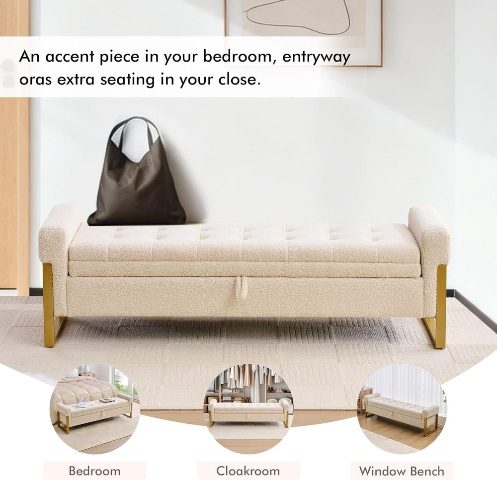 67" Storage Bench for Bedroom, King Size End of Bed Bench, Upholstered S...