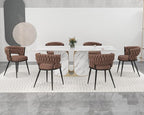 KCC Fabric Dining Chairs Set of 6, Modern Dining Chair with Metal Legs, Woven Upholstered Dining Chairs for Dining Room, Kitchen, Vanity, Living Room (Brown)
