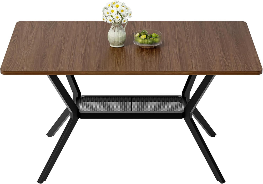 55 inch Dining Table for 4-6, Rectangle Kitchen Table with Storage Shelf, Spa...