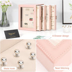DesignSter Jewelry Box Organizer, Jewelry Box for Women, PU Jewelry Organizer Display Case with Side Drawers, Jewelry Storage for Earring Necklace Ring Bracelet Watch