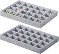 Stackable Jewelry Organizer Tray For Drawers,White Leather Small Earring Storage Tray,Bracelet And Necklace Display Box,Jewelry Ring Display Case (Gray 24 Grids)