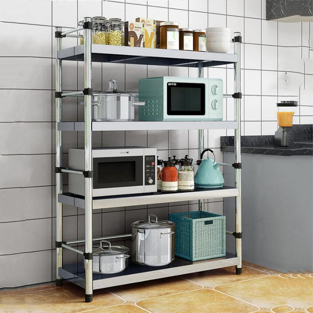 Microwave Shelf with 4 Levels, Metal Frame and Hooks, for Kitchen Storage, 60...