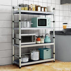 Microwave Shelf with 4 Levels, Metal Frame and Hooks, for Kitchen Storage, 60 cm Height