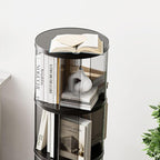4 Tier Rotating Bookshelf, Small Corner Bookshelf for Small Space, 360 Display Floor Standing Bookcase, Lazy Susan Plastic Narrow Book Organizer for Bedroom, Living Room, Round, Black