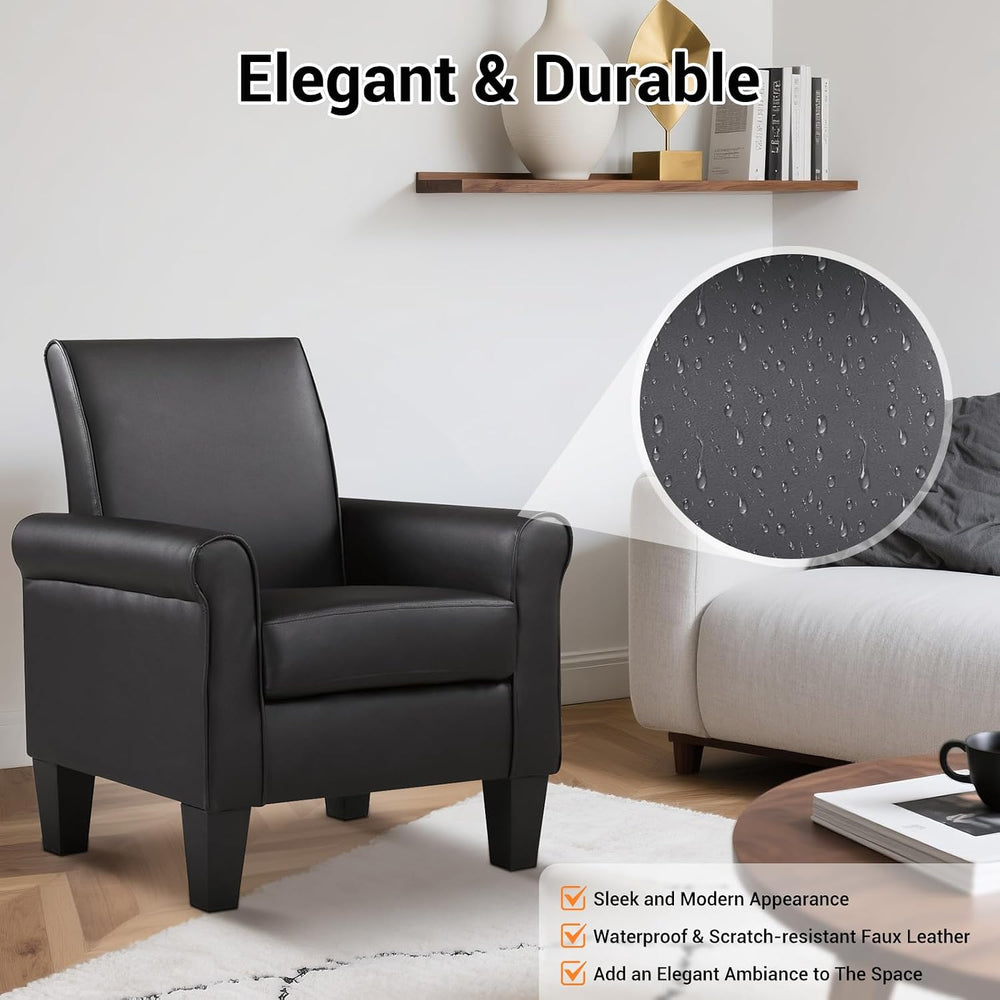 Faux Leather Accent Chair Set of 2, Mid Century Modern Living Room Chair, Uph...