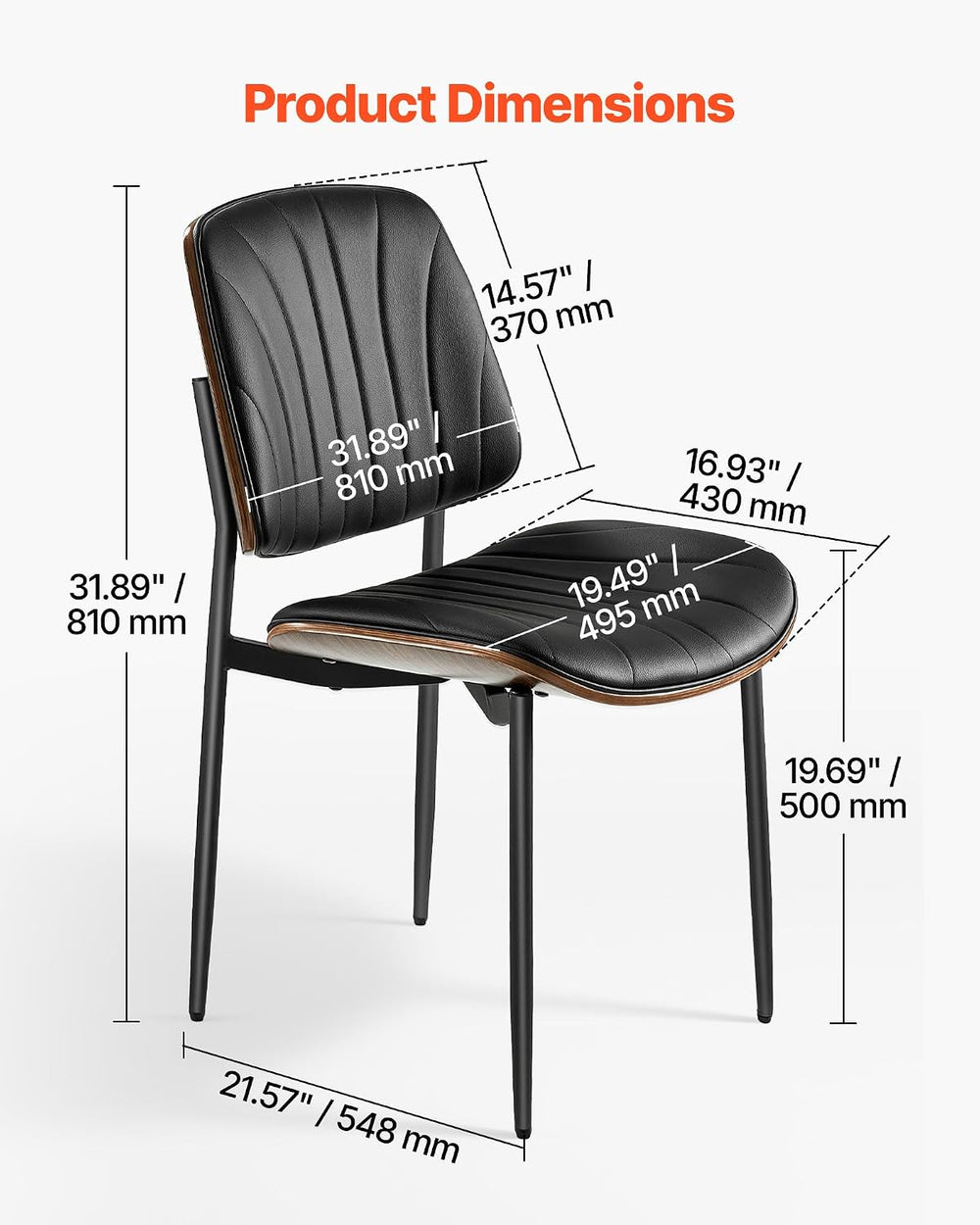 VEVOR Modern Dining Room Accent Chairs Set of 2, Upholstered Leather Side Cha...