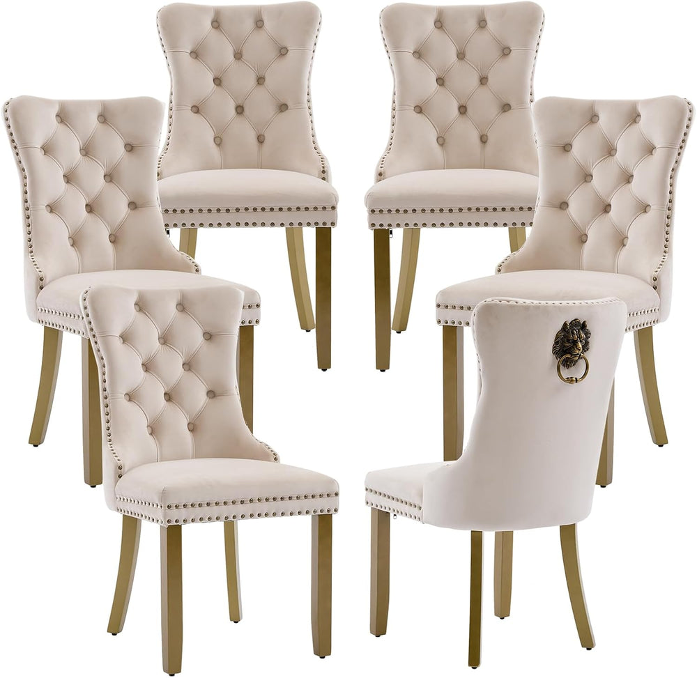 LKTART Dining Chairs Set of 6 Mid-Century Modern Chairs with Lion Head Pull R...
