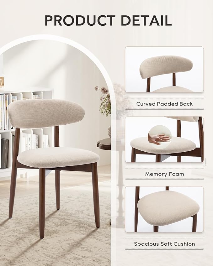 Dining Room Chairs Set of 2, Upholstered Farmhouse Dining Chairs, Modern Fabric Kitchen Chairs with Solid Wood Leg,Beige