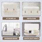 Cable Management Box, Handmade Rattan Cable Organizer, 2 Open Slots Cords Hider Box, Under Desk Cord Organizer for Computer Router USB Hub & Power Strip, Patent Pending, 13" x 5.1" x 5.1", White