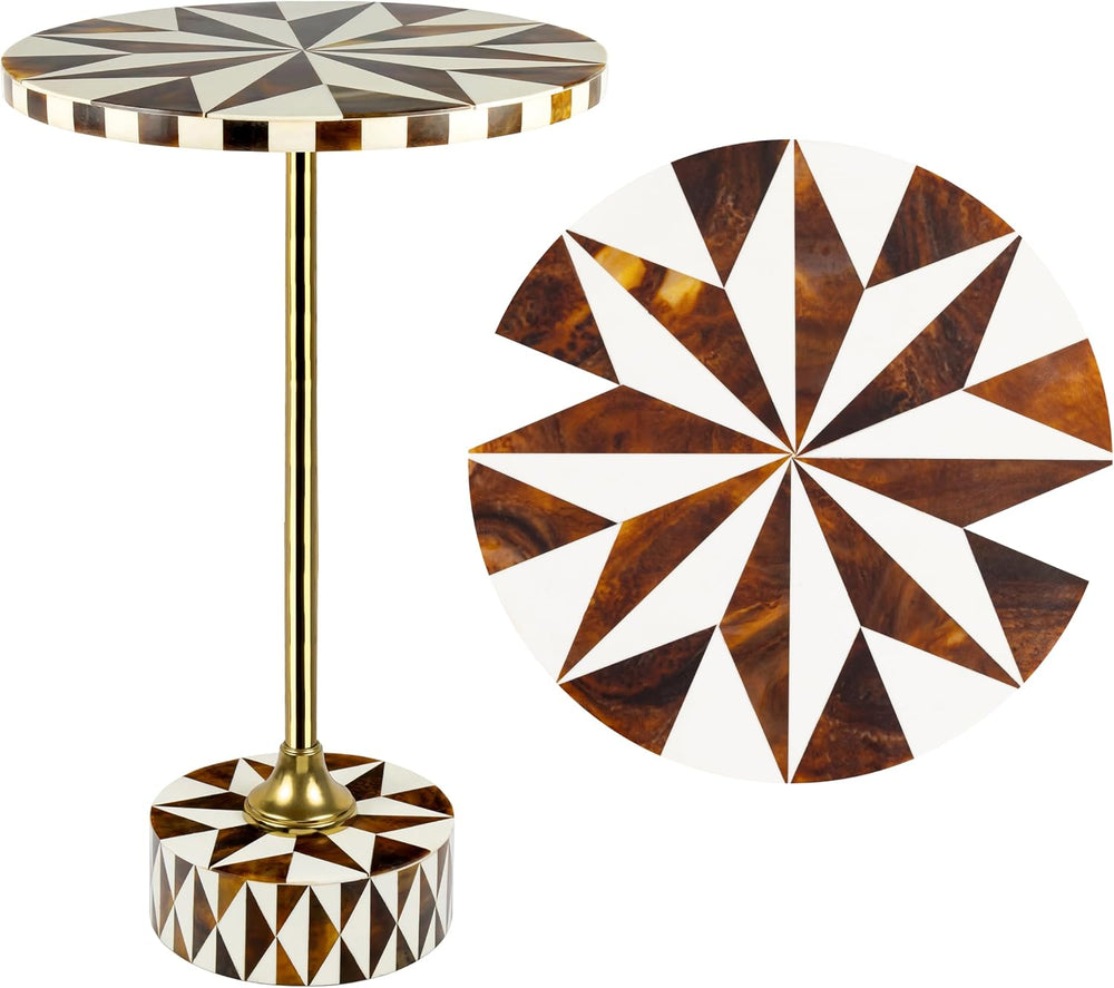 JONATHAN Y Calix 23.5" Round Compass Rose Pedestal Drink Table, Dark Bro...