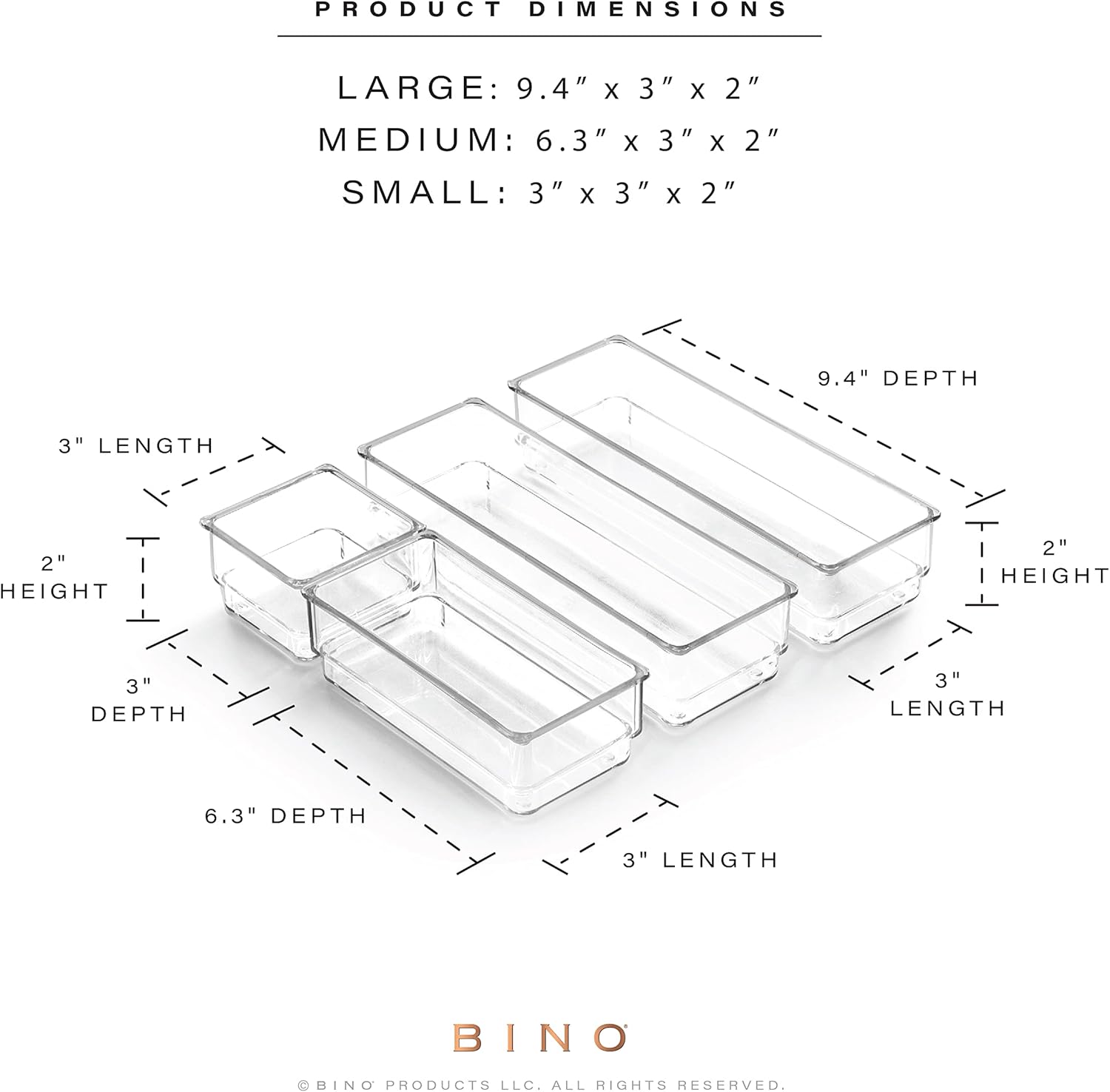 BINO 4-Piece Modular Drawer Bin Set | Bathroom & Vanity Drawer Organizer Trays - Small