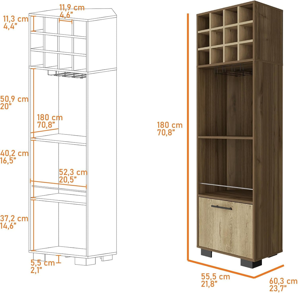 Corner Wine Cabinet Storage Locker, Tall Pantry Sideboard witn 2-Shelf and 1-...