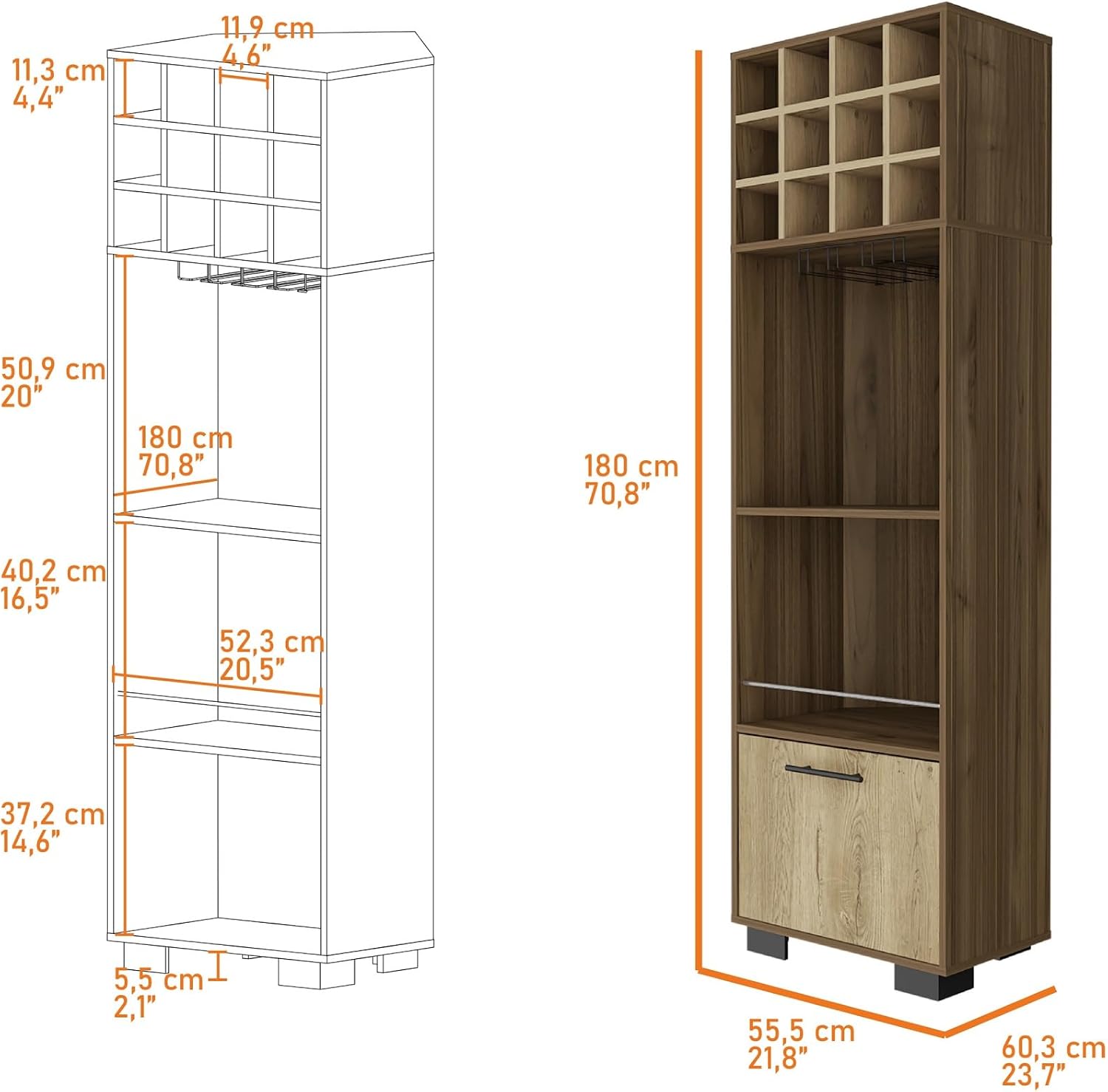 Corner Wine Cabinet Storage Locker, Tall Pantry Sideboard witn 2-Shelf and 1-Drawer,for Kitchen Home
