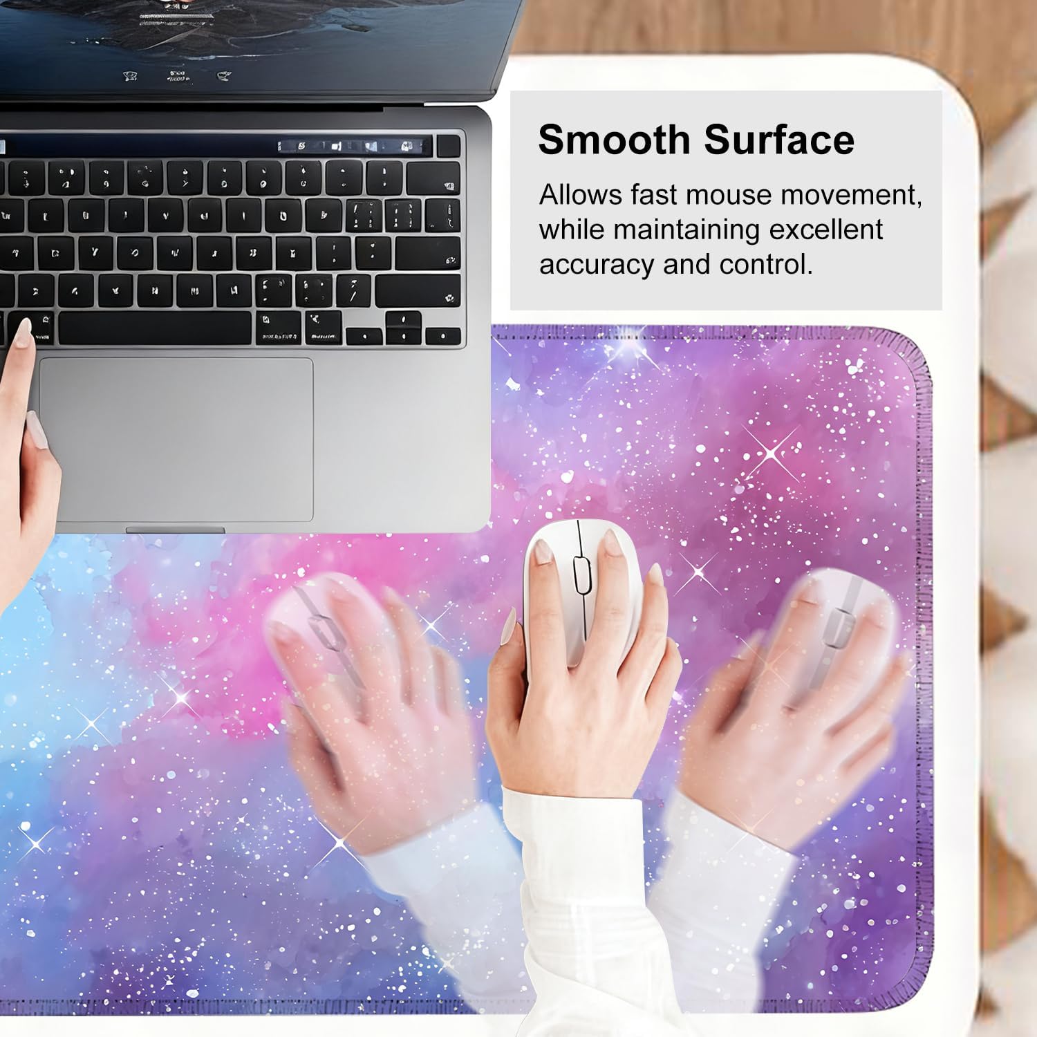 Galaxy Mouse Pad Large, Extended Gaming Desk Mat – 31.5 x 11.8 in – Watercolor Nebula Starry Sky Design, Stitched Edges, Non-Slip Base, Keyboard and Mouse Pad for Office & Home