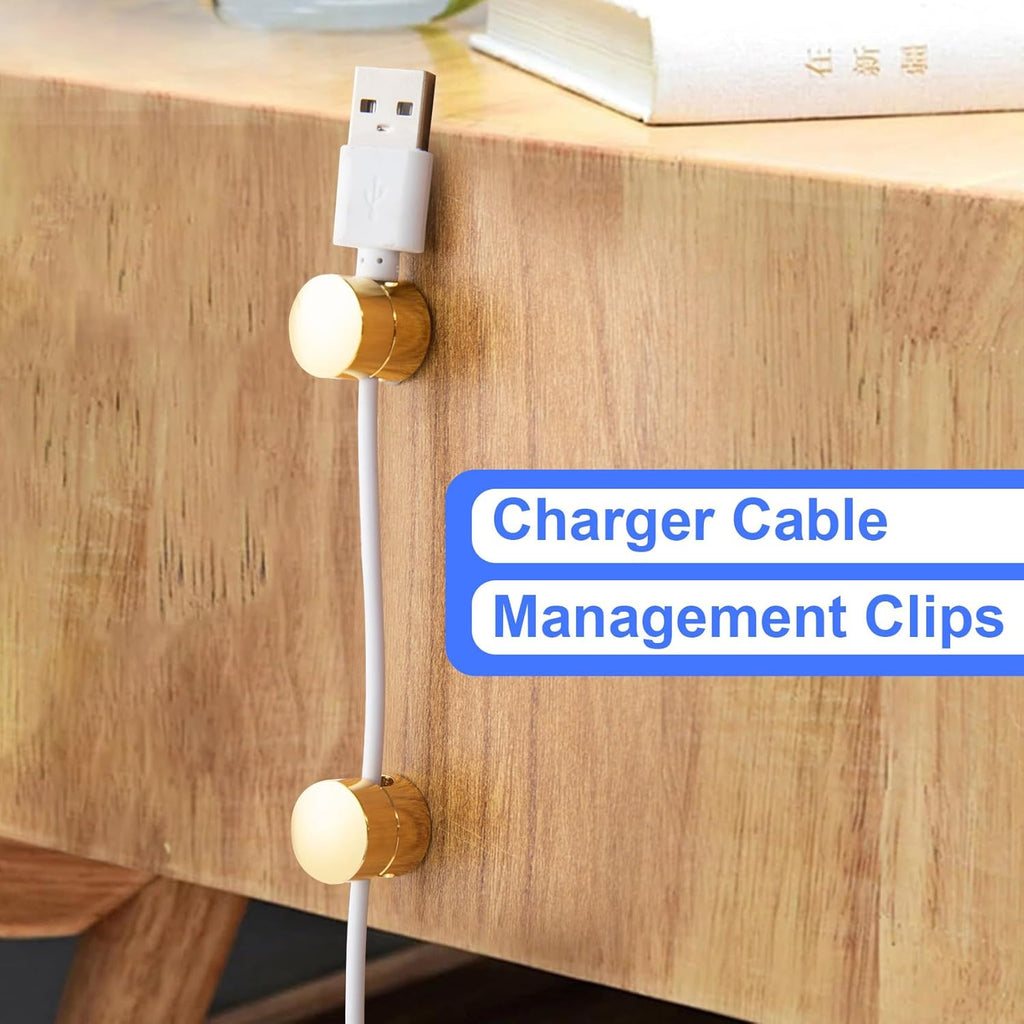 3 Sets Charger Holders for Cords, Gold Adjustable Cable Anchor Holders, Adhesive Metal Cord Clips, Cable Management Wire Organizers for Desk, Office, Nightstand