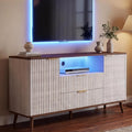 55"W TV Stand Fit up to 65-inch TVs, Mid-century Modern Entertainment Center with LED, Fluted Wood TV Table with 2 Drawers & Storage Cabinets, Media Console for Living Room & Bedroom, Beige