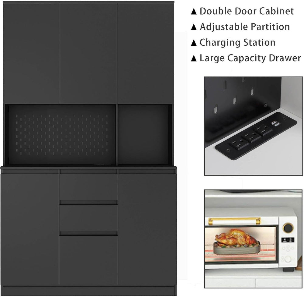 74"Kitchen Pantry Cabinet with Charging Station,Freestanding Buffet Cupb...