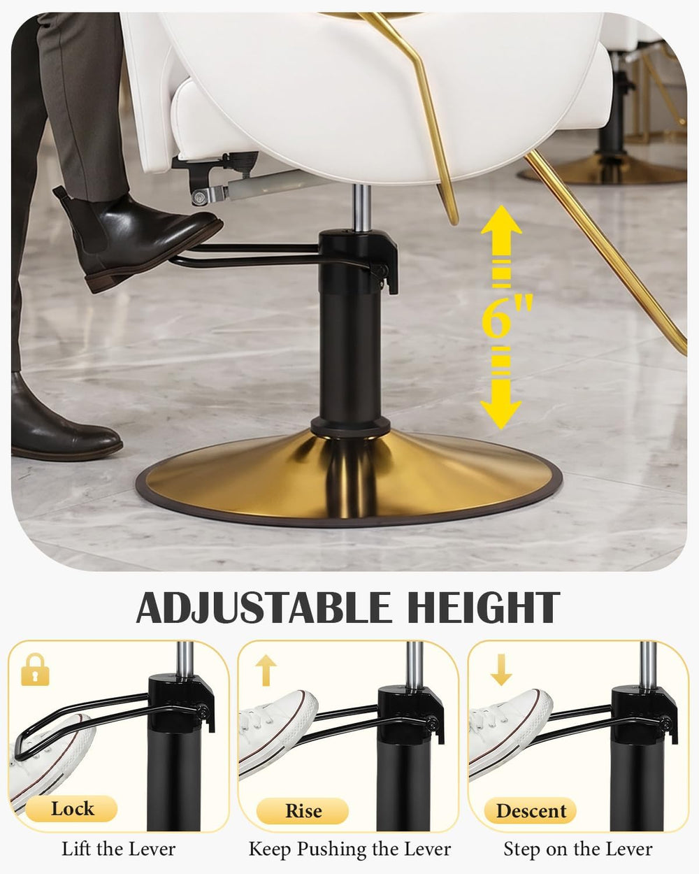 Salon Barber Chair for Hair Stylist, White Styling Chair with Height‑Adjustab...