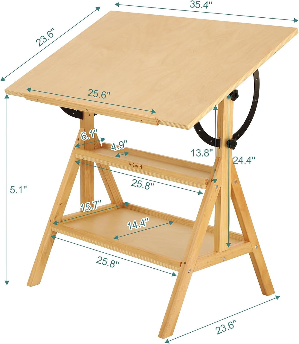 VISWIN Wood Drafting Table for Adults, Drawing Table with Adjustable Angle &a...