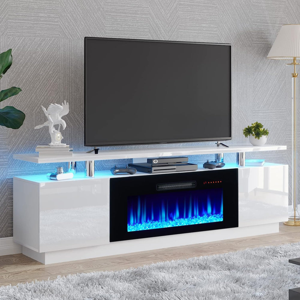 AMERLIFE 70" High-Gloss Fireplace TV Stand with 36" Electric Firepl...