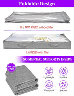 Under Bed Storage, Below 4 Inches High Underbed Storage Containers Low Profile, NO STRUCTURE, Foldable Shallow Storage Bags Bins Organizer Clothes with Clear Lid & Zipper, 2-Pack, 20x40x3.7in
