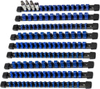AMM 9-Piece Socket Organizer, 1/2 inch, 3/8 inch and 1/4 inch Drive ABS Tools-Blue Socket Holder,Heavy Duty Socket Racks, Premium Quality Socket Clip Rail Holder,The best tool trays in the garage