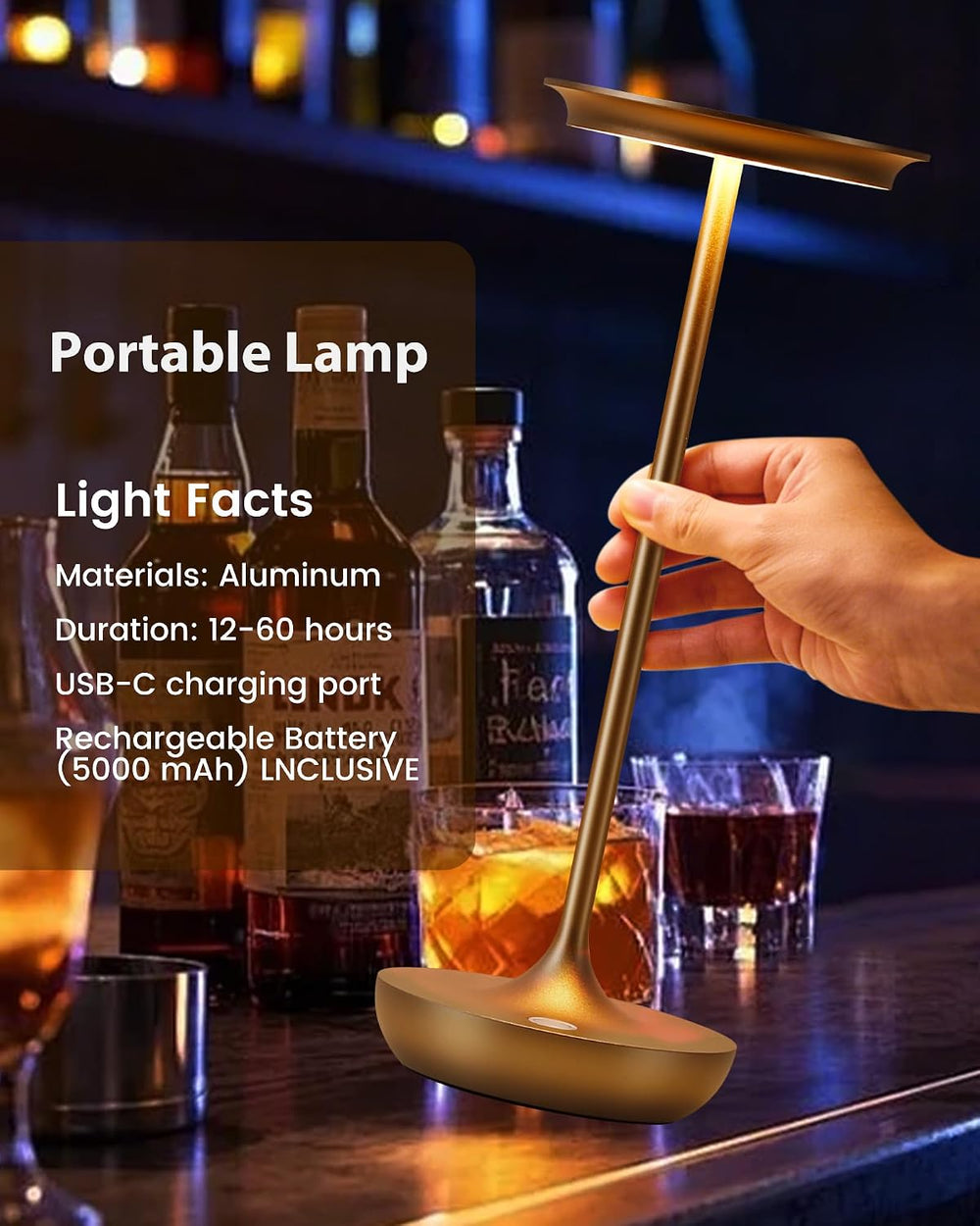 2 Pack LED Cordless Table Lamp 5000mAh Rechargeable Table Light