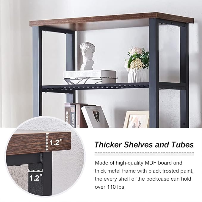 HOMBAZAAR 6 Tier Bookshelf,Rustic Brown Industrial Book Shelf,Engineered Wood and Metal Deep Bookcases,Tall Shelf Bookcase for Living Room,Office,Bedroom and Kitchen