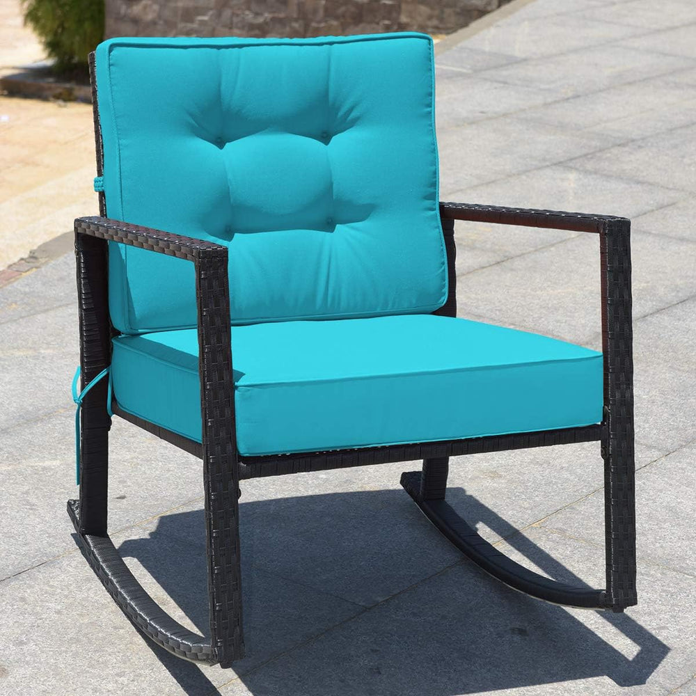HAPPYGRILL Wicker Rocking Chair, Outdoor Patio Glider Chair with Heavy-Duty F...