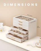 Lolalet Jewelry Box Organizer, 6-Layer Jewelry Organizers and Storage Case with Glass Lid, Ring Earring Bracelet Necklace Holder Organizer, Birthday Christmas Gifts for Women Girls -6Layer, Beige