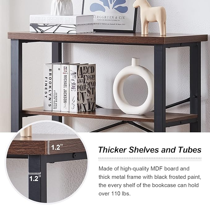 HOMBAZAAR 3 Tier Bookshelf,Rustic Brown Industrial Book Shelf,Engineered Wood...