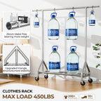 Heavy Duty Clothes Rack Load 450 LBS, Metal Garment Rack, Standing Rolling Clothing Rack for Hanging Clothes with Sturdy Wheels & Shelves, Portable Closet Wardrobe Rack,Sliver