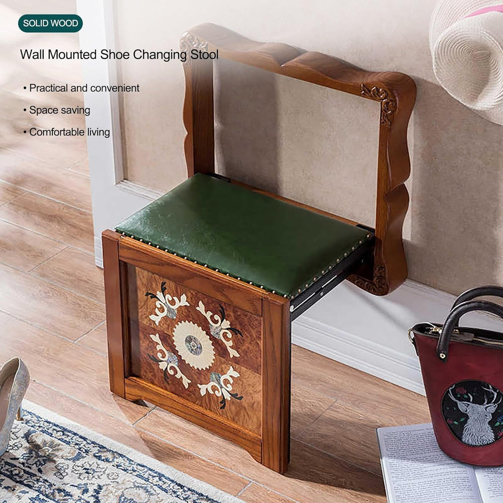 Folding Chair Wall-Mounted Invisible Shoe-Changing Stool, Extra-Wide Seat Mad...